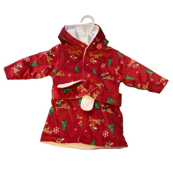 Rudolph The Red Nose Reindeer Baby Unisex Plush Robe Bathrobe 0-9 Months - Picture 1 of 6